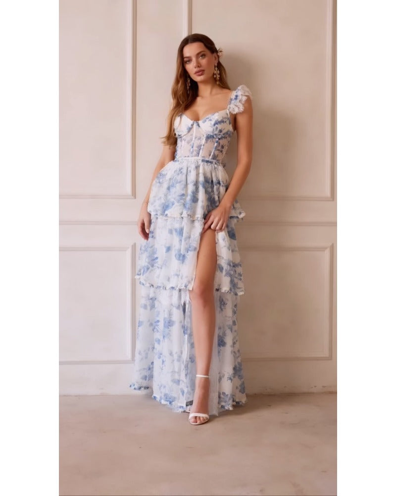 2024ss sexy strapless print dress