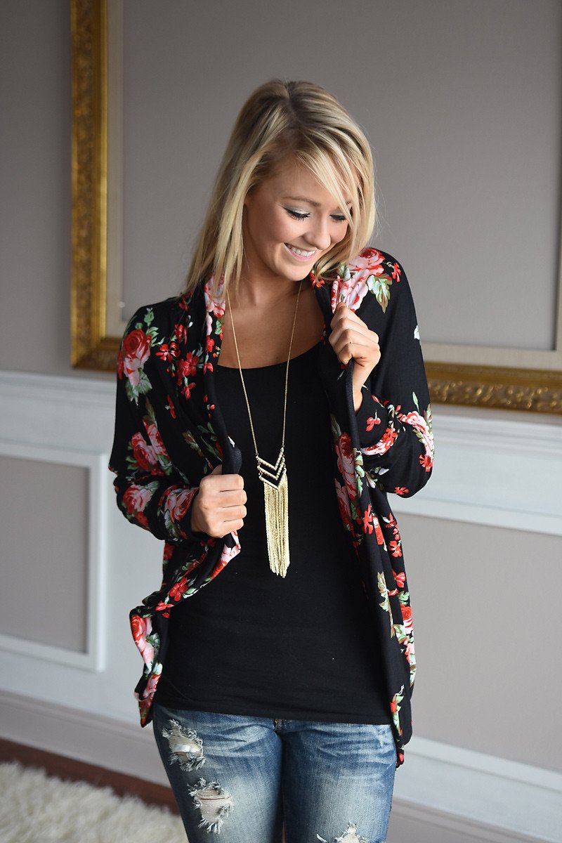 Floral Print Long Sleeve Cardigan