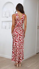 Red Floral Silhouette Sleeveless Midi Dress