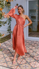 Copper Pleated Midi Dress