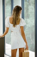 White Cutout Waist Mini Dress