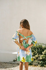 Green Floral Back-Tie Mini Dress