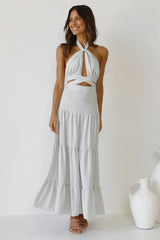 White Plaid Halter Midi Dress