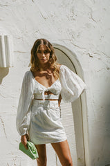White Lace Long Sleeves Crop Top