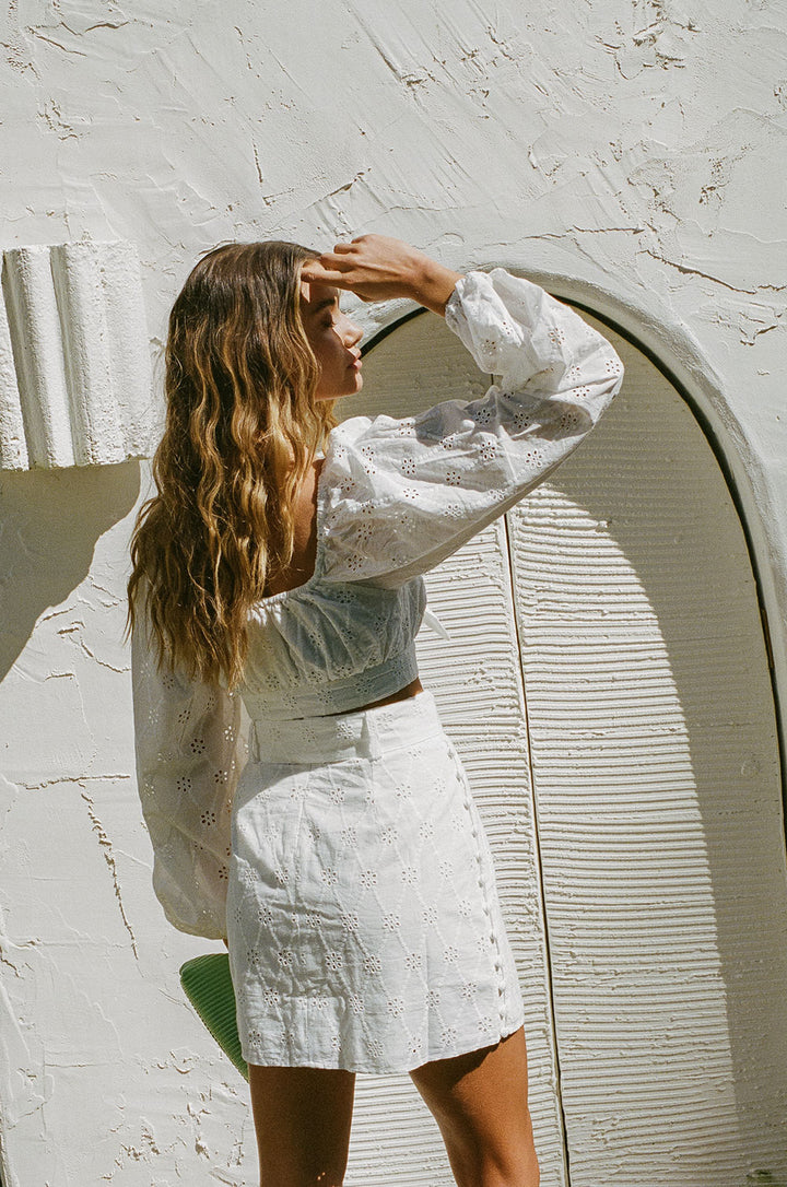 White Lace Long Sleeves Crop Top