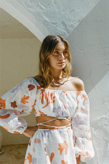 Orange Floral Long Sleeves Mini Dress