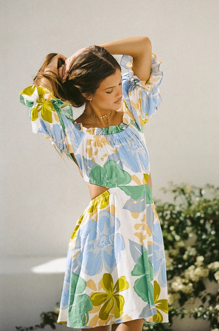 Green Floral Back-Tie Mini Dress