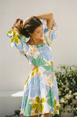 Green Floral Back-Tie Mini Dress