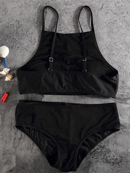 Basic Schwarzer Tank Bikini Badeanzüge