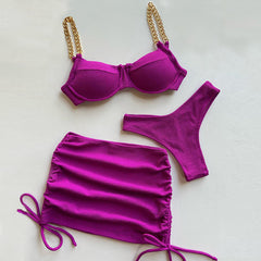Sexy dreiteiliges Bikini-Set mit modischer Kette 