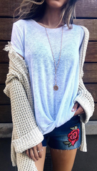 White Front Knot Short Sleeve Tee