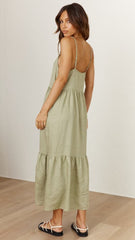Olivgrünes Slip-Midikleid