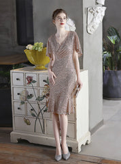 V-NECK SEQUINS SHORT PARTY DRESS