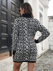 TURTLENECK JACQUARD LONG SLEEVE SWEATER DRESS