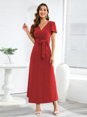 V-NECK SLIM LACE-UP DRESS LONG DRESS