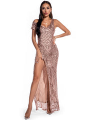 SEXY RETRO LONG SEQUINED DRESS