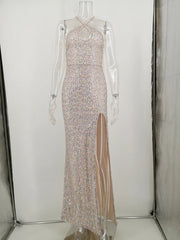 SEXY SLEEVELESS STRAPS SEQUINED DRESS