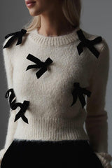 Pleasant Comfort Bow Embellished Knit Sweater