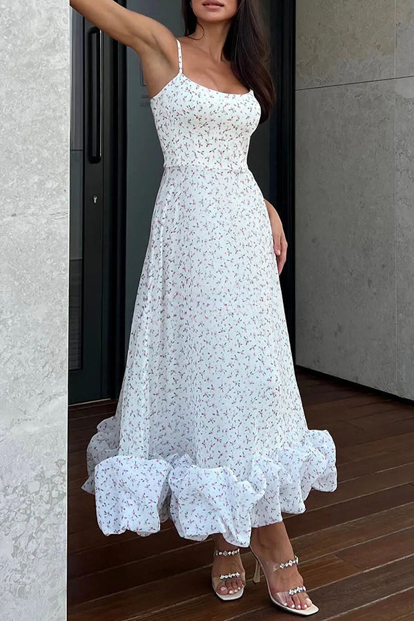 Spotlight Delight Floral Print Flounce Bustier Banquet Party Midi Dress