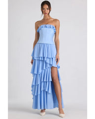 2024ss solid color strapless peplum dress
