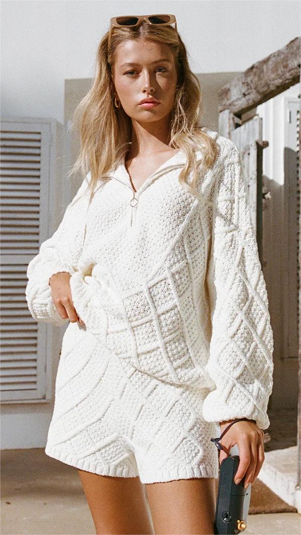 White Cable Knit Sweater