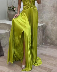 Elegant solid color waist dress