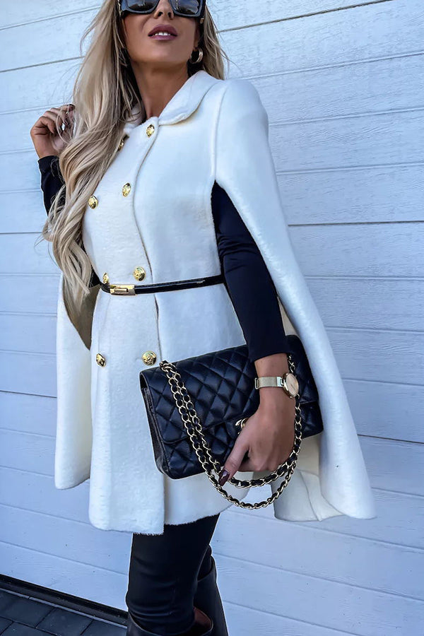 Paris Chic Houndstooth Print Metallic Double-breasted Cape Coat