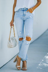 Monique High Rise Distressed Straight Leg Denim