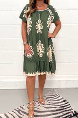 Geometric Pattern Multi Print Square Neck Dress