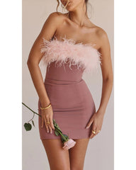 Sexy MIDI skirt with line neck feather