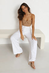 Khaki Ribbed Knit Twisted Crop Top