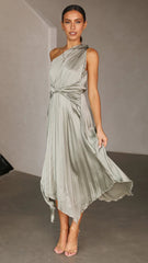 Olivgrünes One-Shoulder-Midikleid
