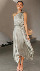 Olivgrünes One-Shoulder-Midikleid