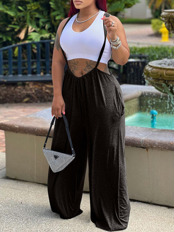 Indiebeautie Solid Wide-Leg Overalls