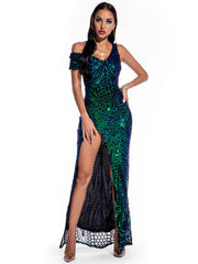 SEXY RETRO LONG SEQUINED DRESS