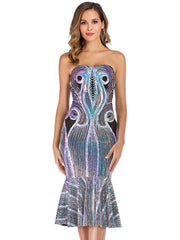 TUBE TOP SEXY BACKLESS SEQUINED DRESS