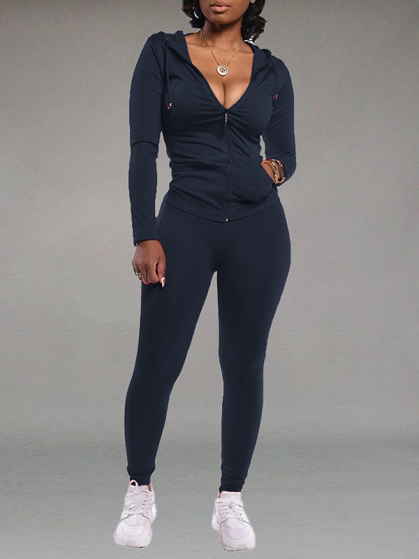 Solid Zip Hoodie & Pants Set