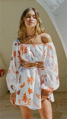Orange Floral Long Sleeves Mini Dress
