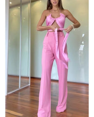 2024ss Sexy Strapless + casual pantsuit