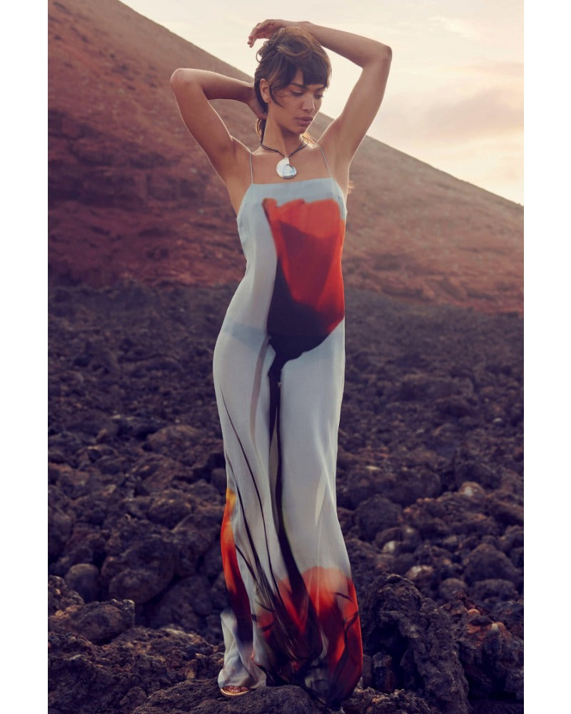 2024ss sexy halter print holiday dress