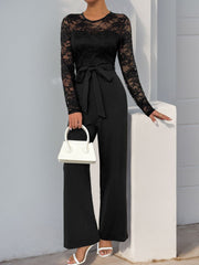 Perfee – Langärmliger Jumpsuit mit Rundhalsausschnitt und Spitze