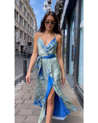 2024ss sexy halter deep V print dress