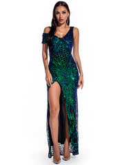 SEXY RETRO LONG SEQUINED DRESS