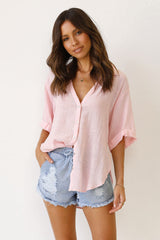 Lässiges Button-Down-Oberteil in Rosa