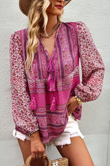 Romantic Season Boho Print Tassel Long Sleeve Shirt