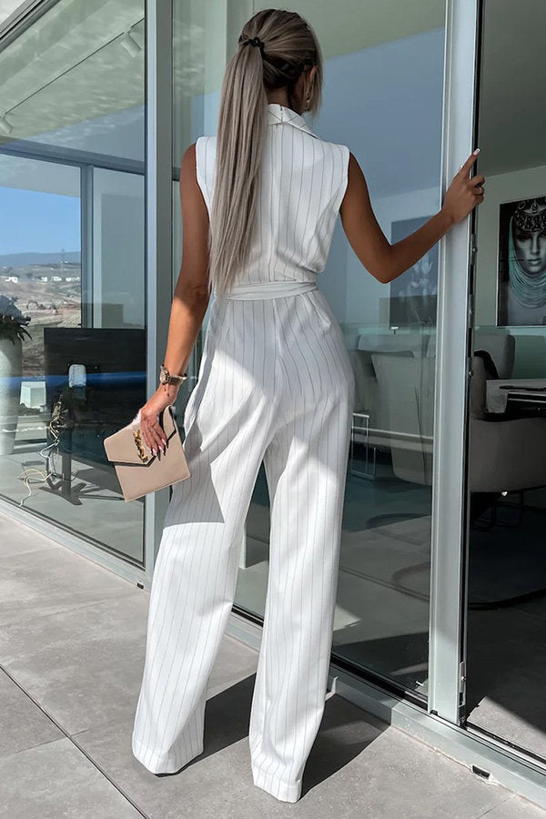Gracie Wrap Lapel V-neck Tie Waist Pocketed Jumpsuit