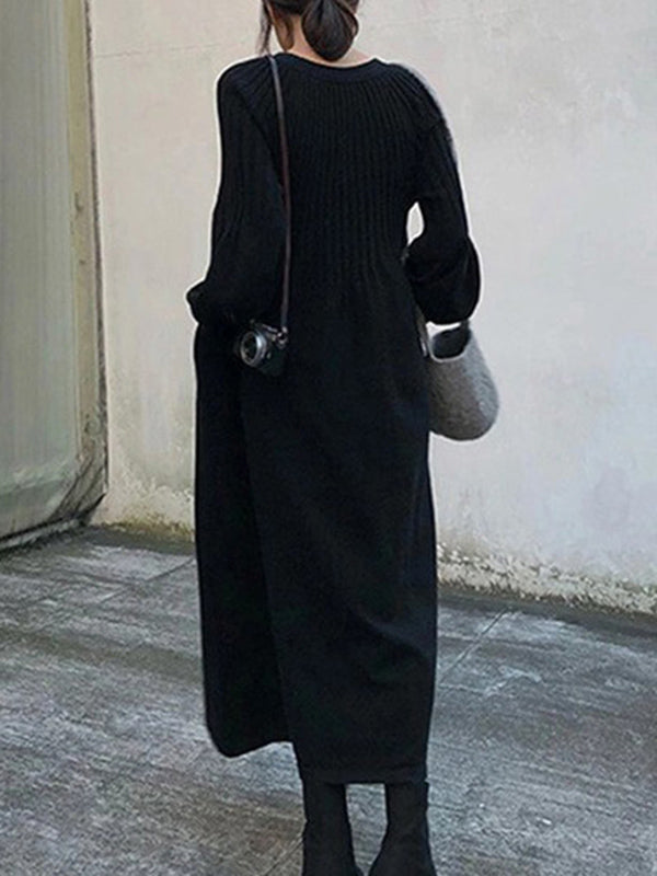 Casual Long Sleeves Solid Modern Color High-Neck Mini Dresses