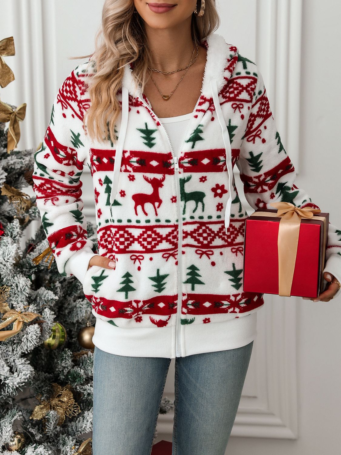 Kapuzenjacke mit Kordelzug und Weihnachtselement