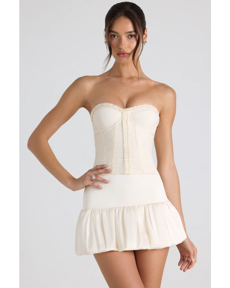 2024ss sexy breast wrap patchwork lace-up dress