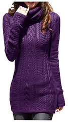 Women Polo Neck Knit Stretchable Elasticity Long Slim Sweater
